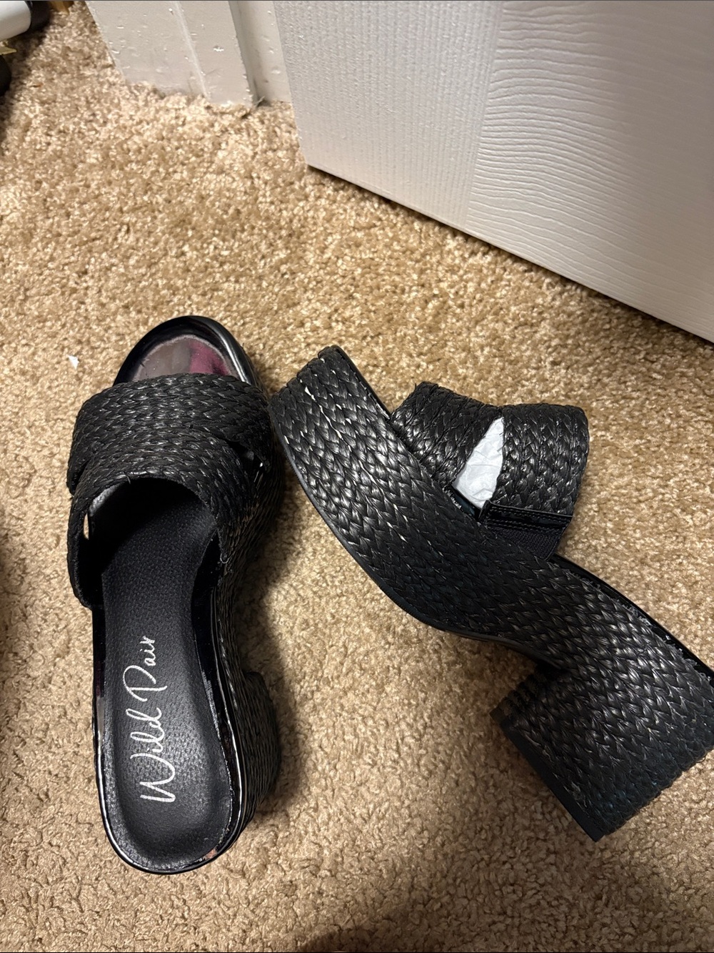 Wild Pair Black Woven Platform Slide Sandals